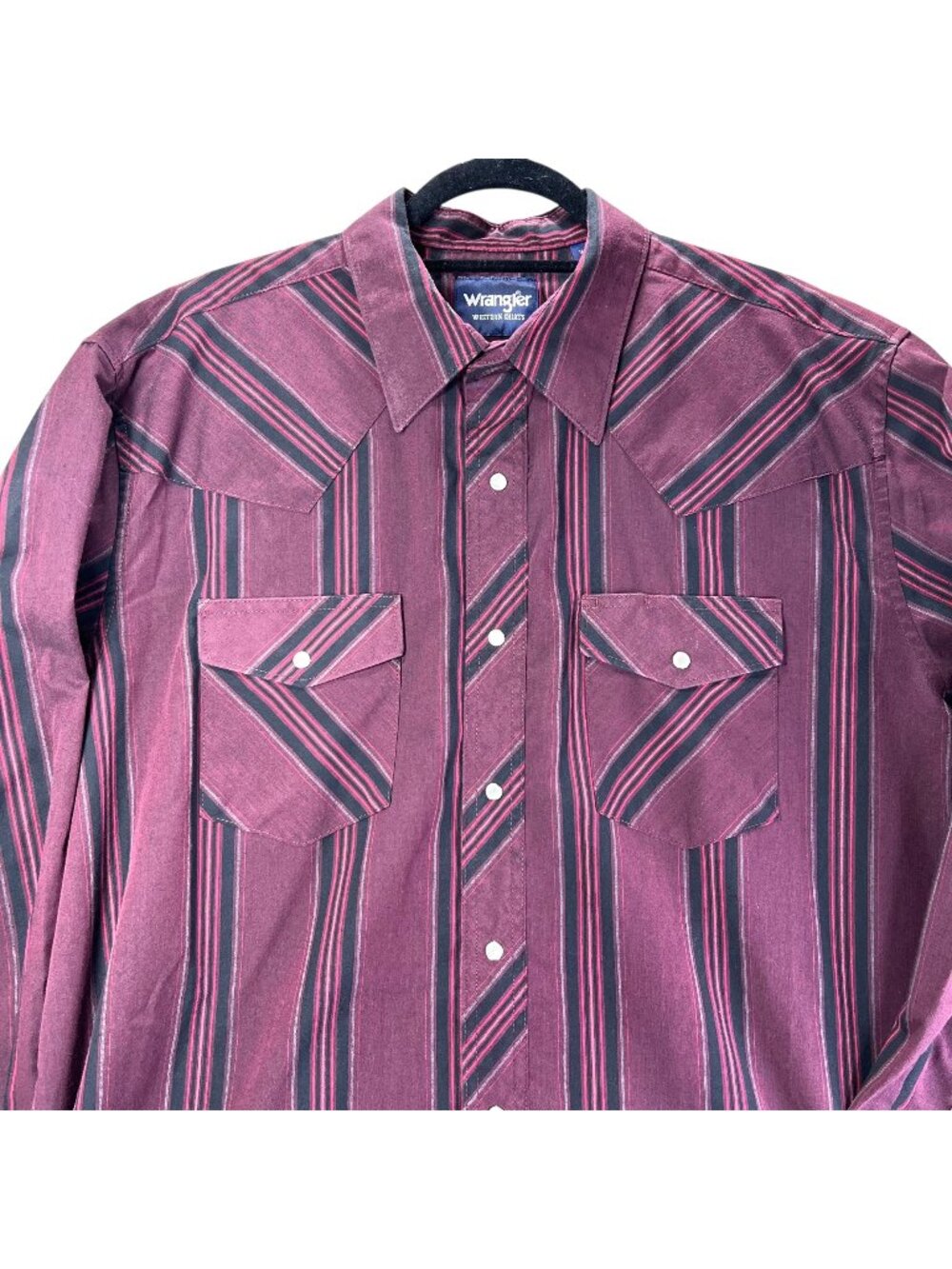 Wrangler Mens Western Shirt Burgundy Striped Pearl Snap XLT Long Sleeve Tall